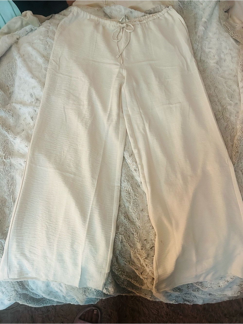 Women's Wide-Leg linen Drawstring Pants - Cream